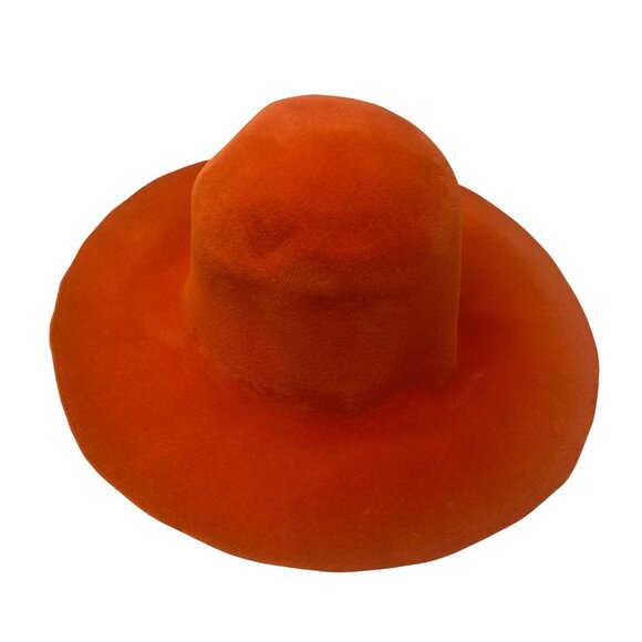 Premier Womens Orange Velour Floppy Hat Elegant Wide Brim Imported Vintage Style - Picture 7 of 10